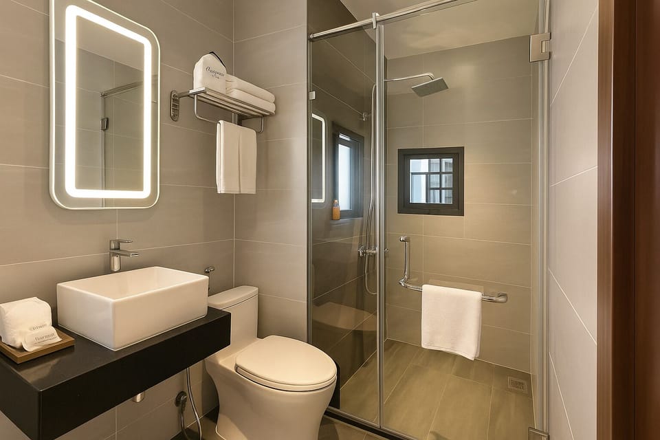 Premium Double or Twin with Window | Bathroom | Hydromassage showerhead, designer toiletries, hair dryer, bathrobes