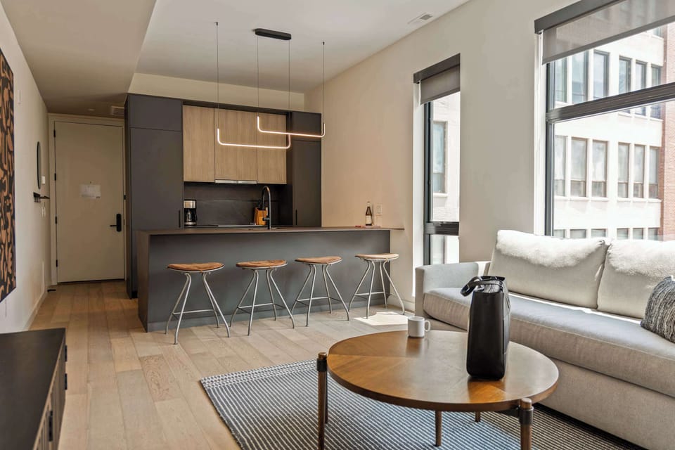Living and dining area with modern furnishings