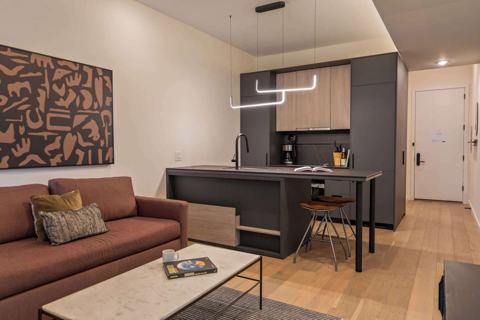 Living and dining area with modern furnishings

