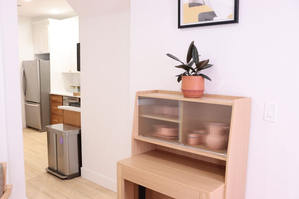Retractable Dining Table when not in use & Fully equipped modern kitchen