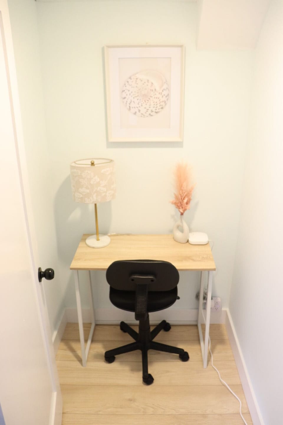 Home office setup with desk and chair