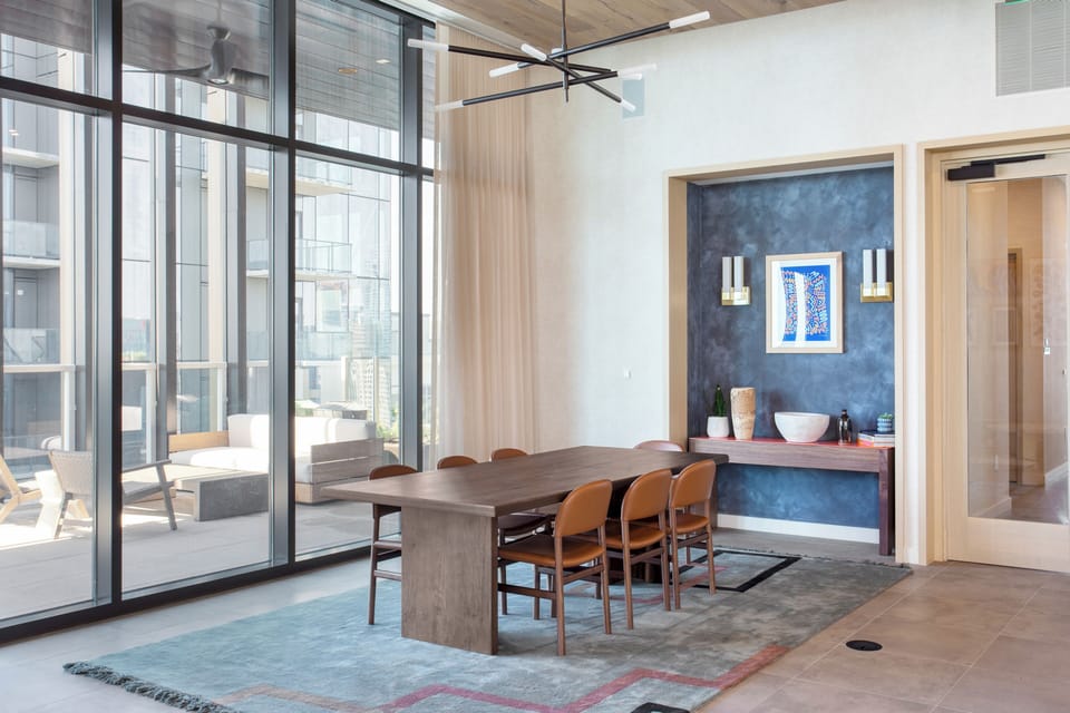 Shared lounge and work spaces.