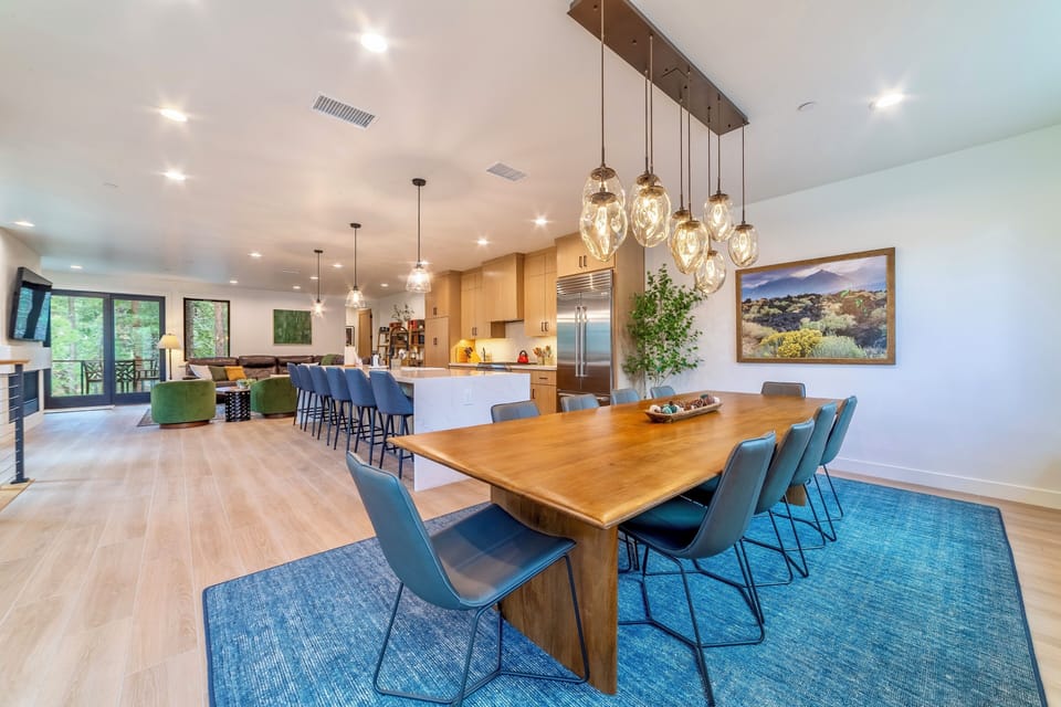 Dining room off the kitchen and dining room table with seating for 12.