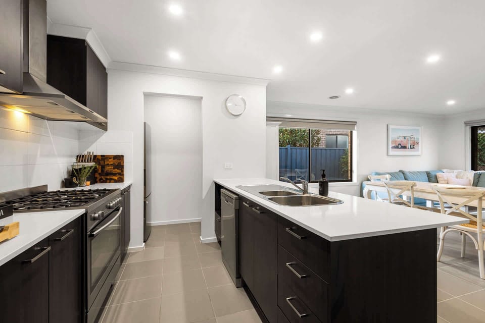 Fully-equipped kitchen with all your essentials, coffee pod machine, large pantry and fridge.