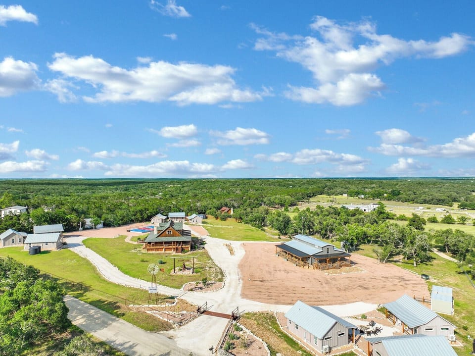Aerial view of the Ranch looking from the entry gate