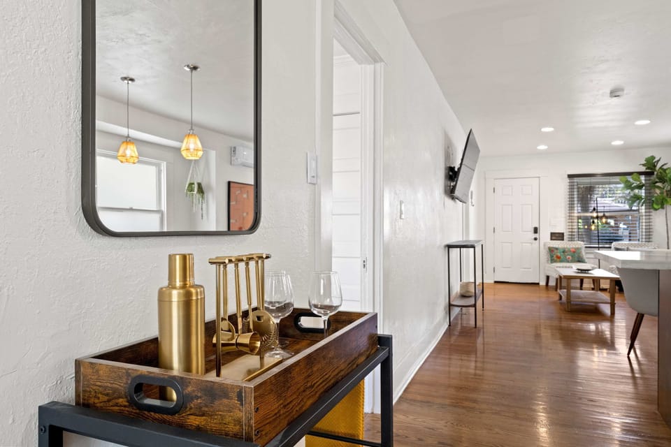 Entryway with stylish console table and modern décor