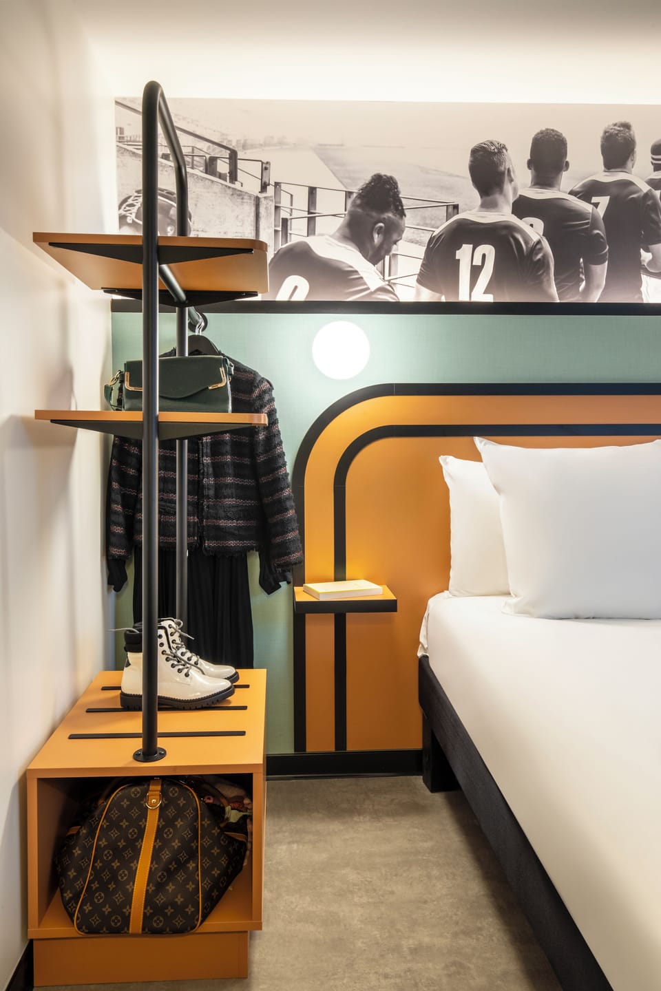 Desk, laptop workspace, blackout drapes, soundproofing