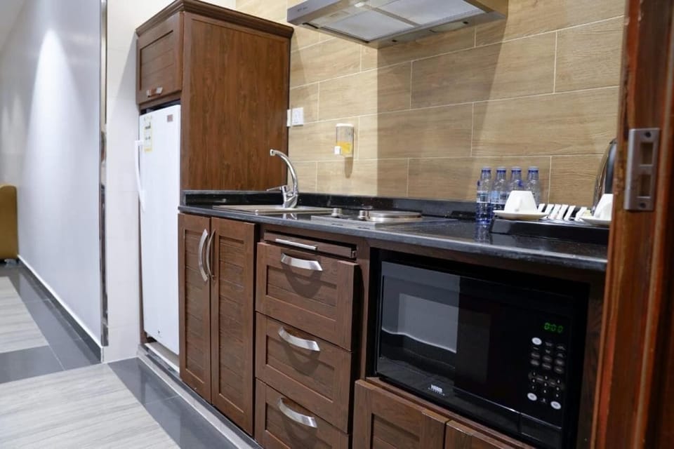 Mini-fridge, microwave