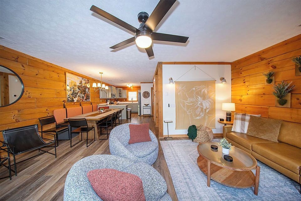 The main level has an open floor plan, so everyone can hang out together, whether in the living room, kitchen, or dining room. 