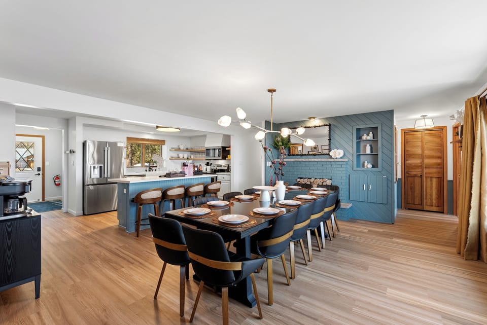 View from dining table into kitchen. 