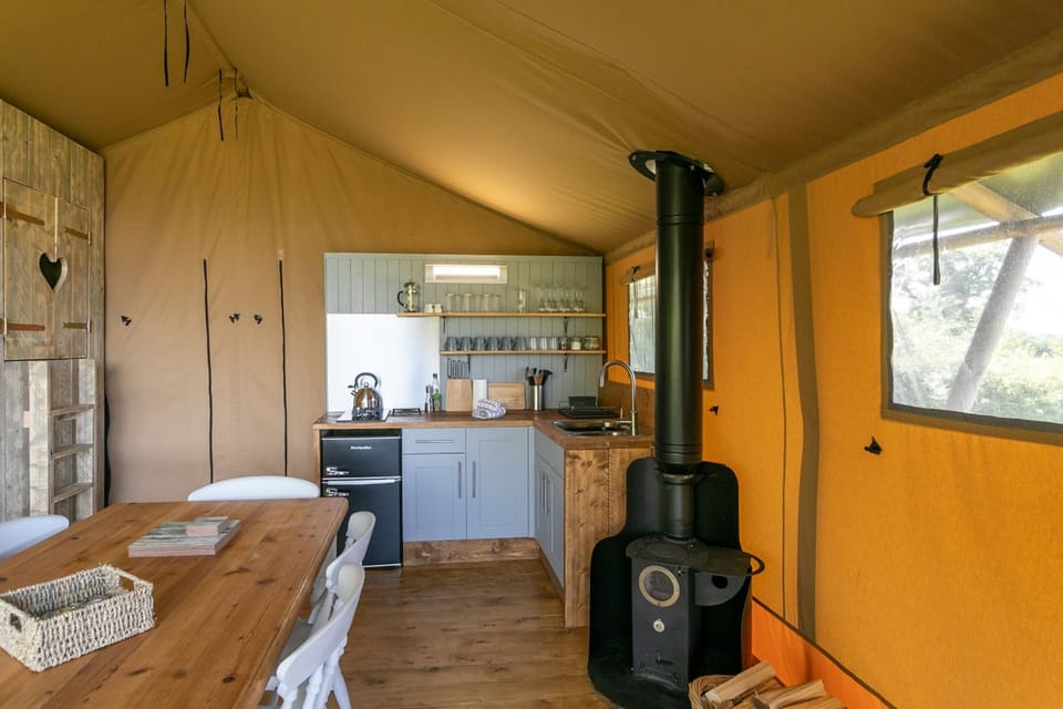 Kitchen area with log burner