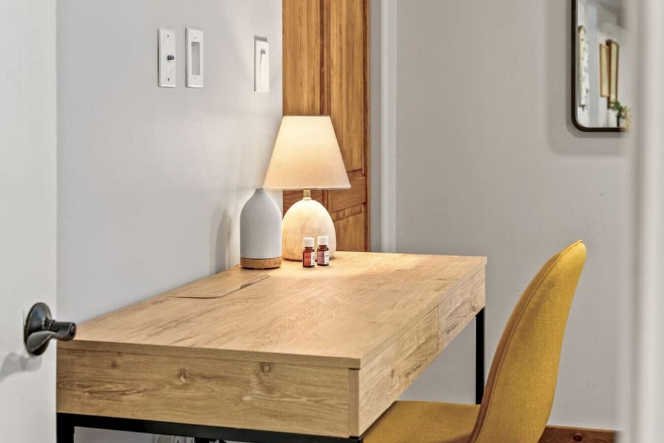 Bedroom 3: Queen bedroom with workspace on lower level