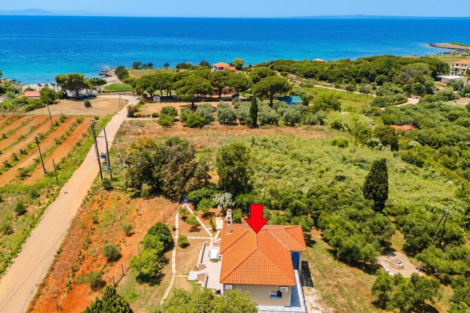 Family House, 2 Bedrooms, Balcony (To Pournari Beachside Garden House) | Aerial view