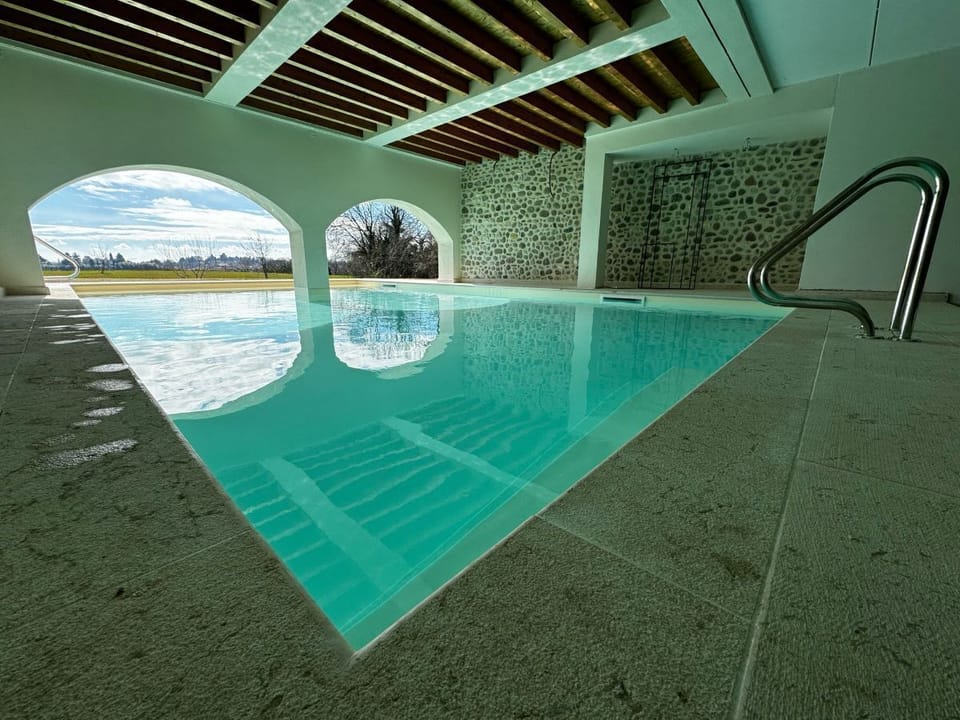 Indoor pool, outdoor pool, sun loungers