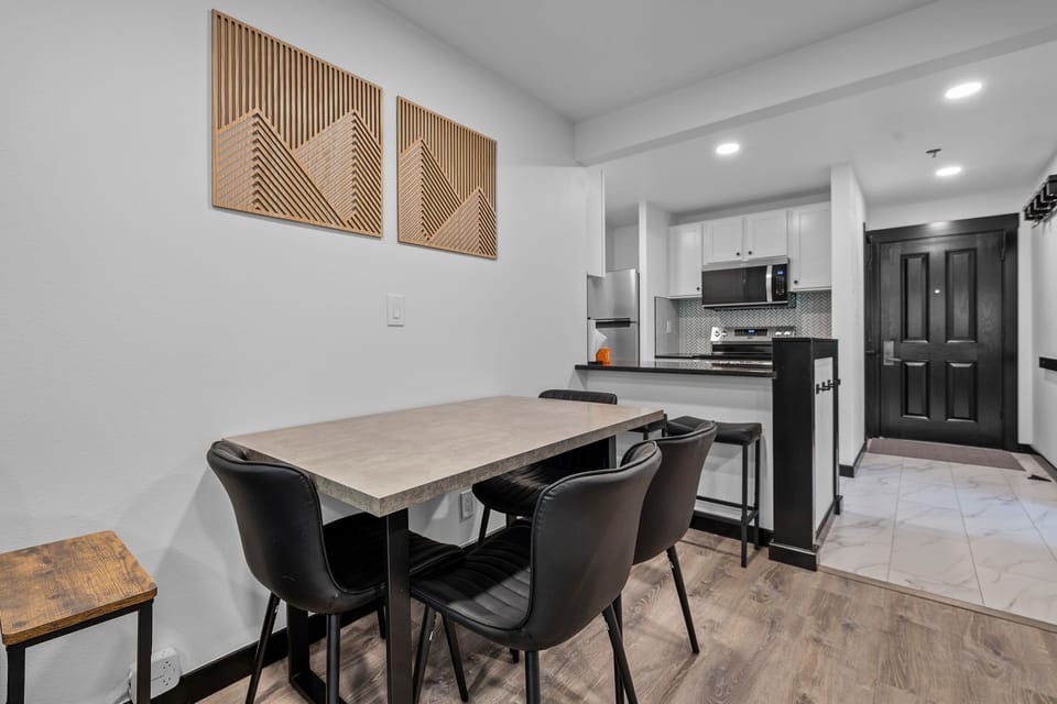 Gather comfortably with dining space for 4 guests.