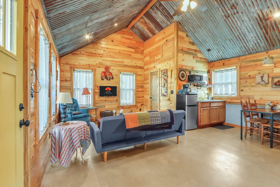 Open living area and kitchenette