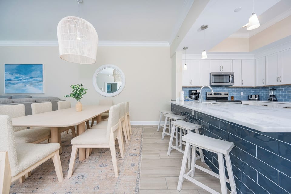 Dine comfortably at the stylish table, surrounded by soft chairs and create memorable moments