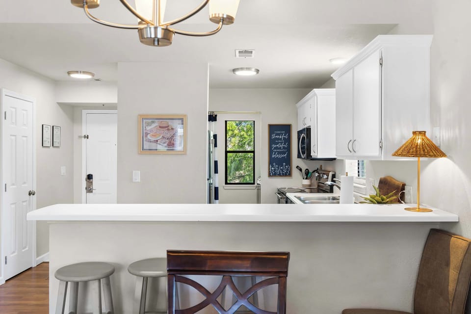 Condo, Multiple Beds, Balcony, Garden View (The Joyful Getaway) | Private kitchen | Coffee/tea maker, fridge, microwave, oven
