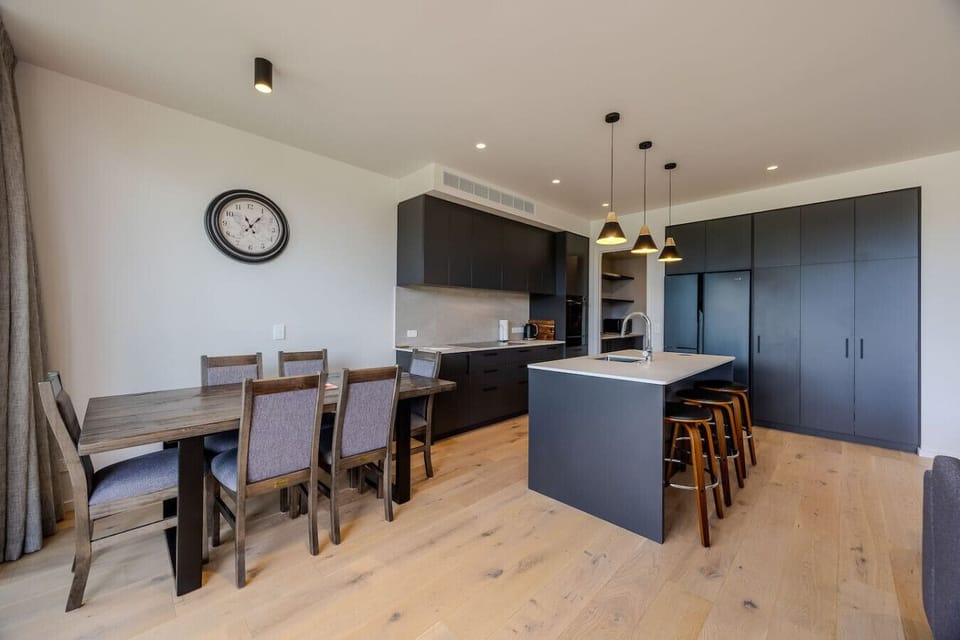 Modern, well equipped kitchen and dining table seats six