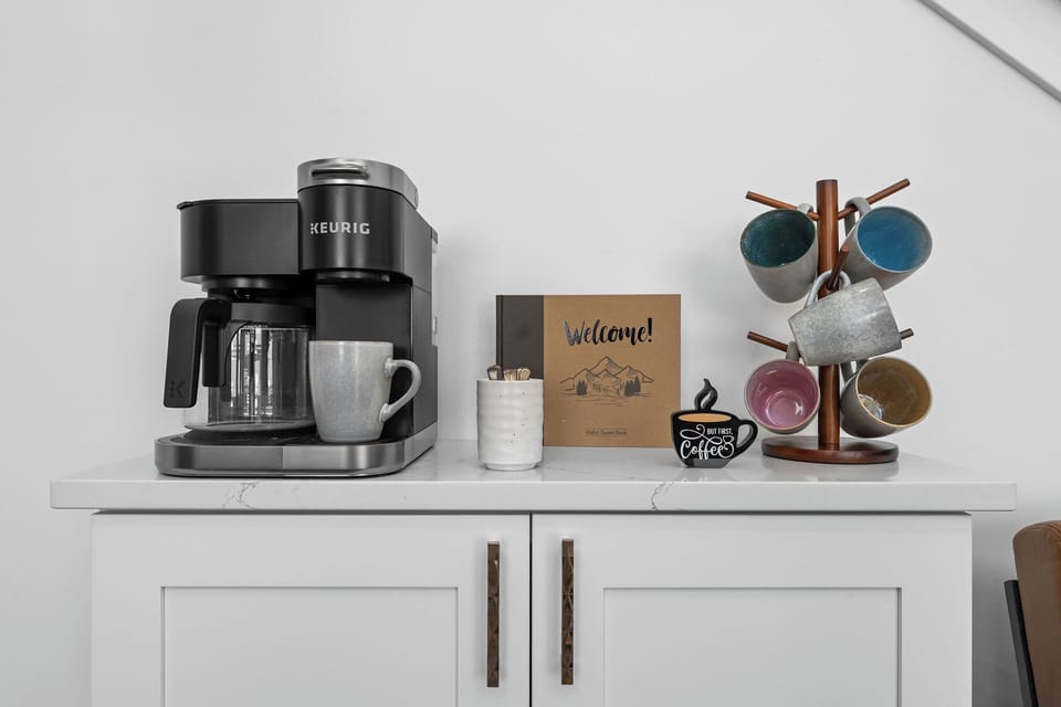 Enjoy the cozy coffee corner in the great room of this Branson vacation rental. Located near the Ozark Mountains and top Branson, MO attractions, it’s the perfect place to relax and plan your day’s adventures with a freshly brewed cup of coffee.