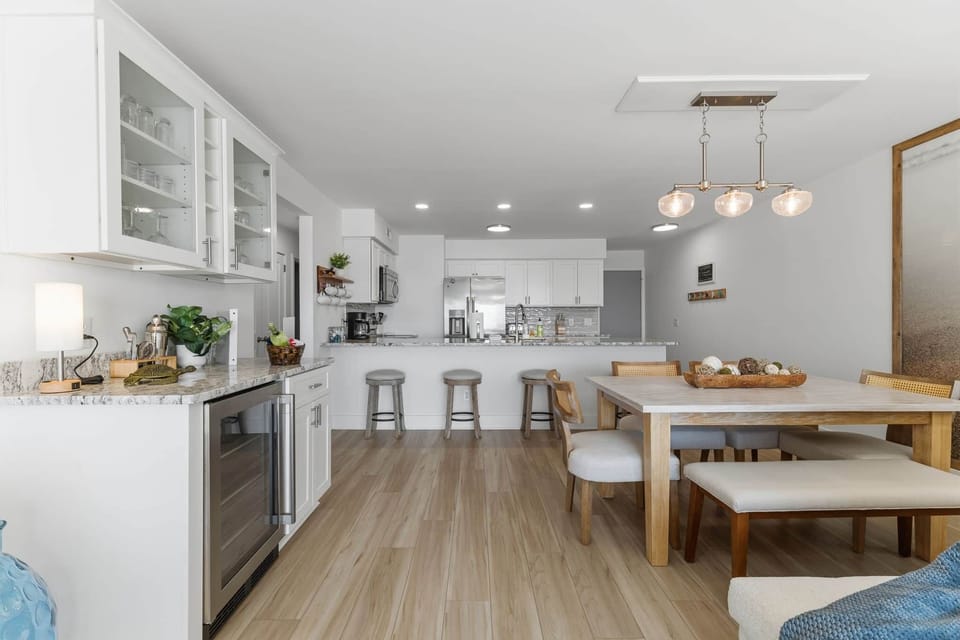view from living room to kitchen