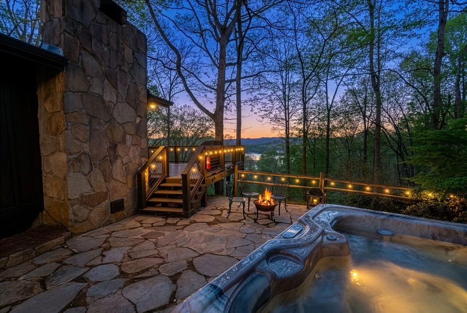 Intimate hot tub area with skyline views
