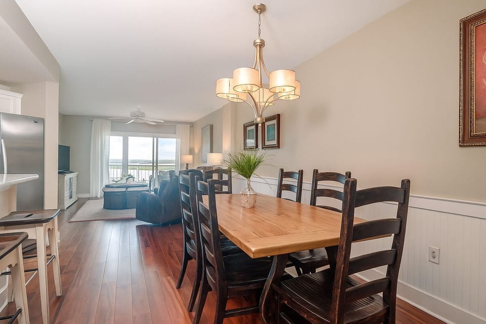 Dining area with water views