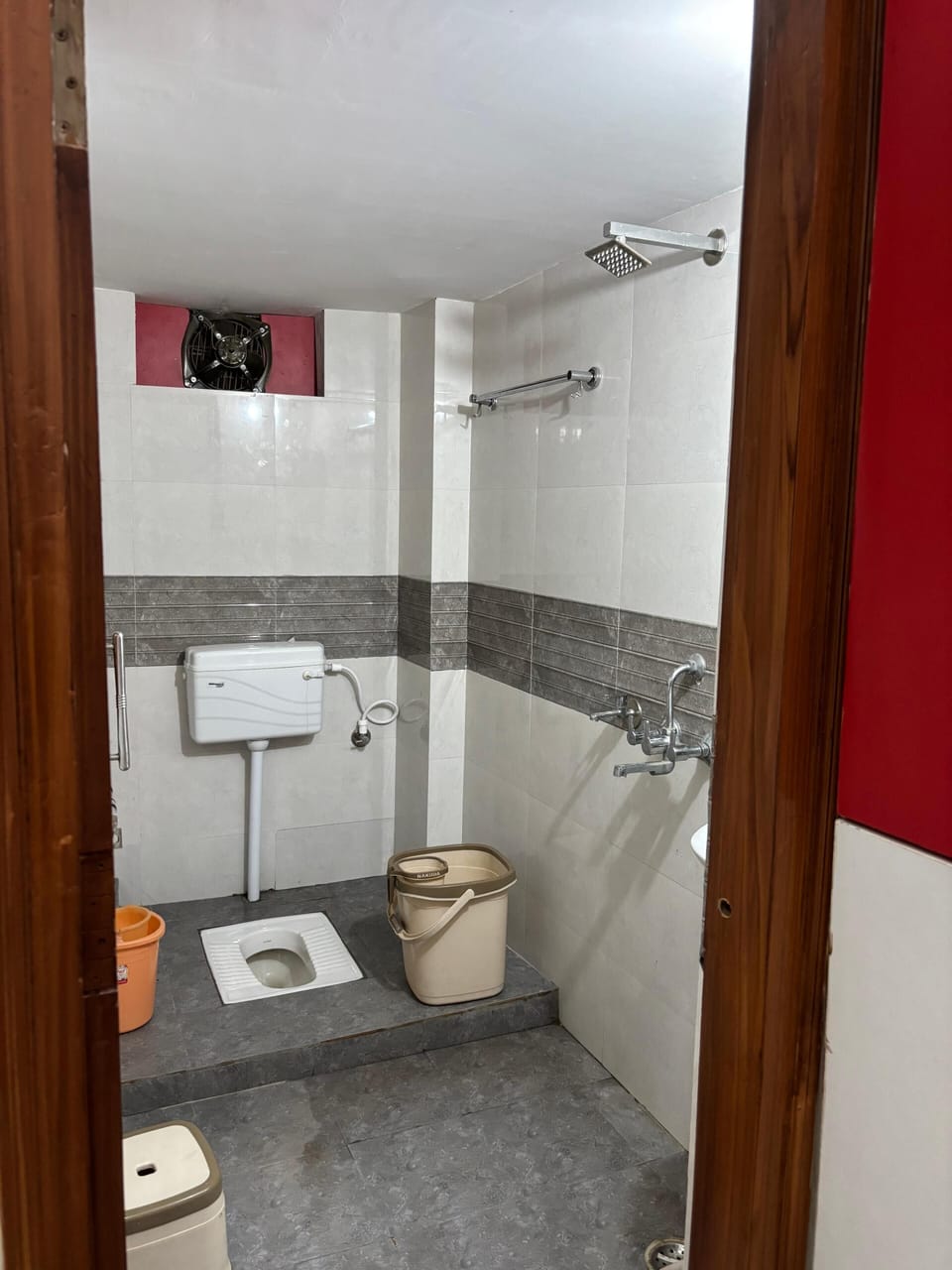 Shower, slippers, towels