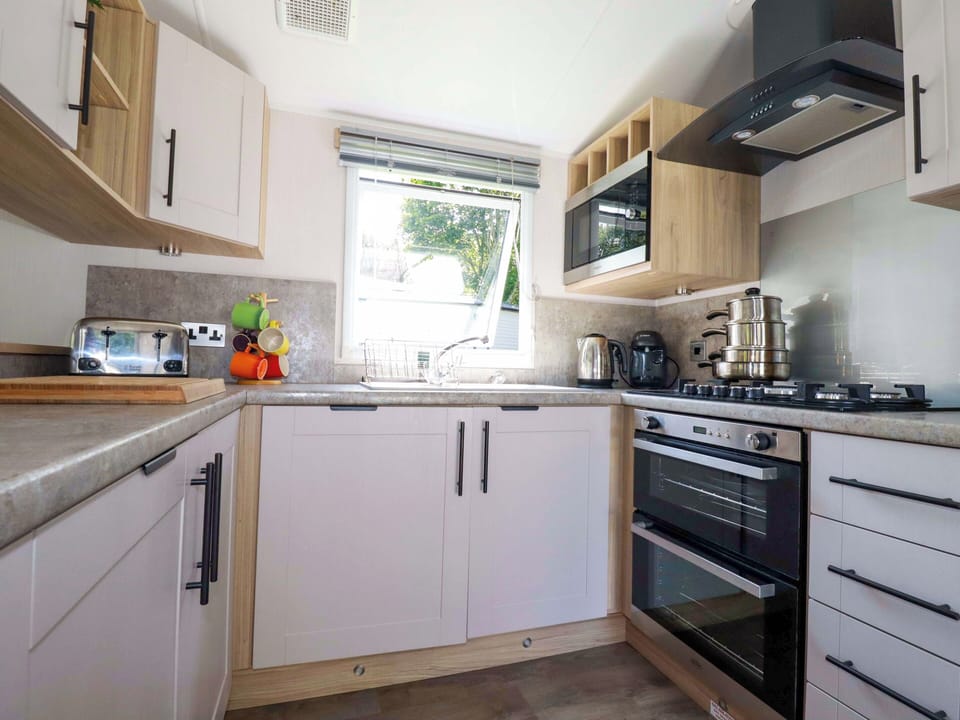 Fridge, microwave, toaster, cookware/dishes/utensils