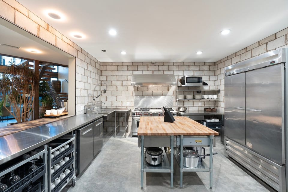Commercial kitchen with Wolf double oven