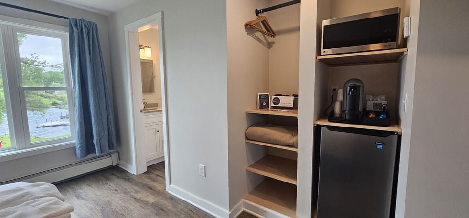 Storage, Mini Fridge, Microwave and Nespresso Coffee Machine