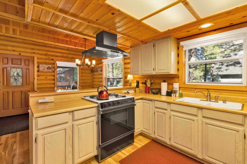 Kitchen opens to dining area