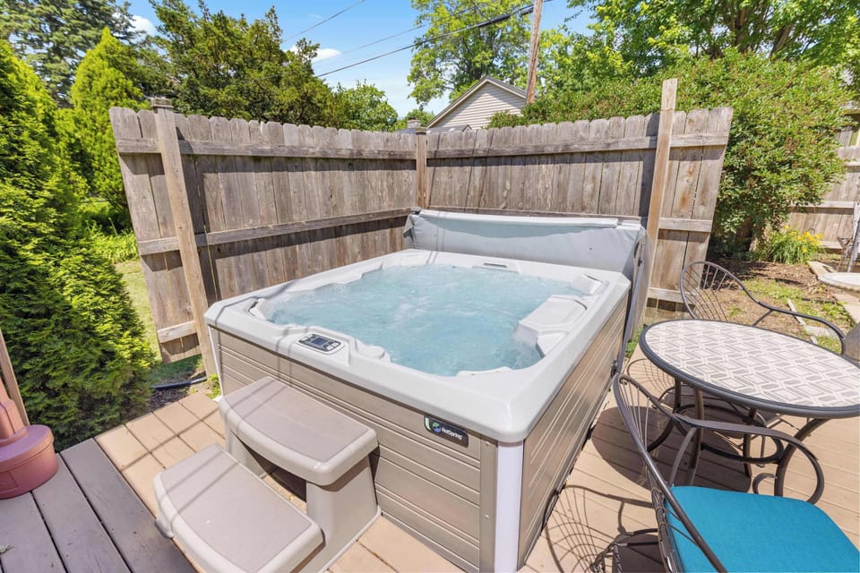 Our 6 person hot tub on back deck area is perfect for relaxation and star gazing!