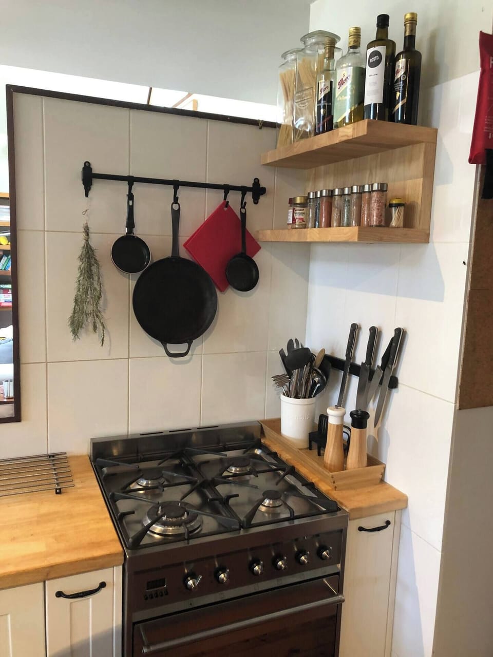 Gas cooktop and electric oven