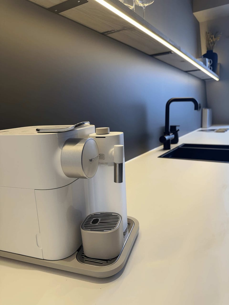 Your morning ritual made easy — a modern espresso machine in reach whenever you need it.
