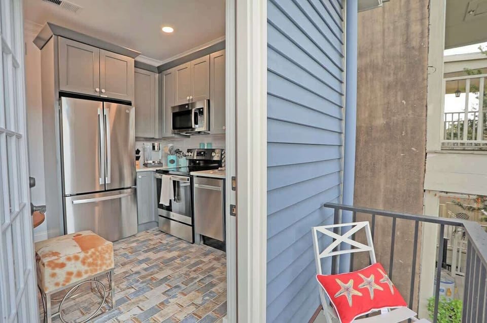 This cozy balcony is the perfect place to plan your next adventure. 