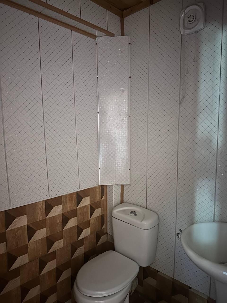 Shower, slippers, towels, soap