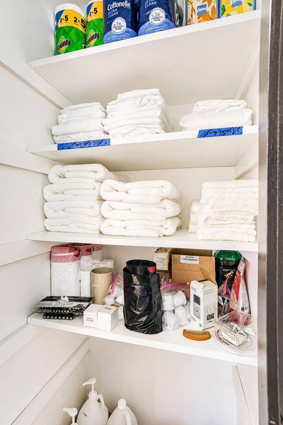 Well-stocked linen closet with fresh towels and thoughtful guest essentials