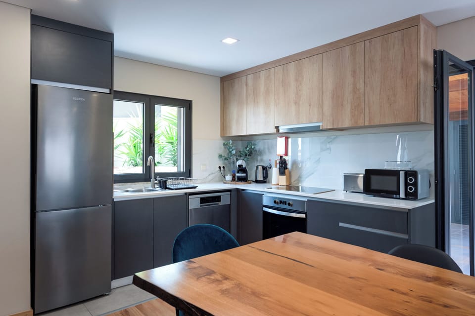 Apartment, River View | Private kitchen | Fridge, microwave, oven, stovetop