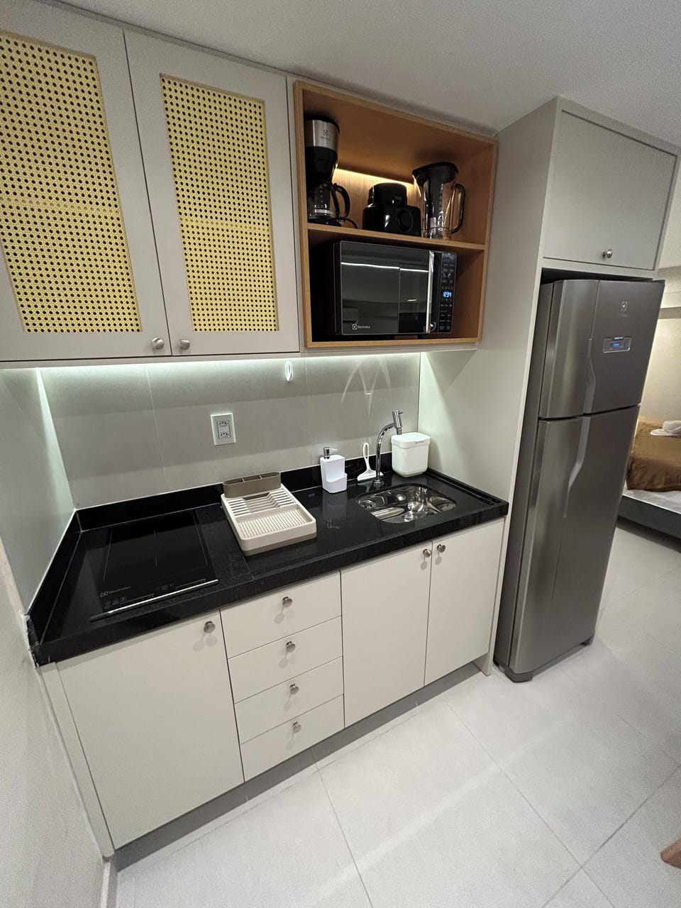 Apartment | Private kitchen | Fridge, microwave, stovetop, cookware/dishes/utensils