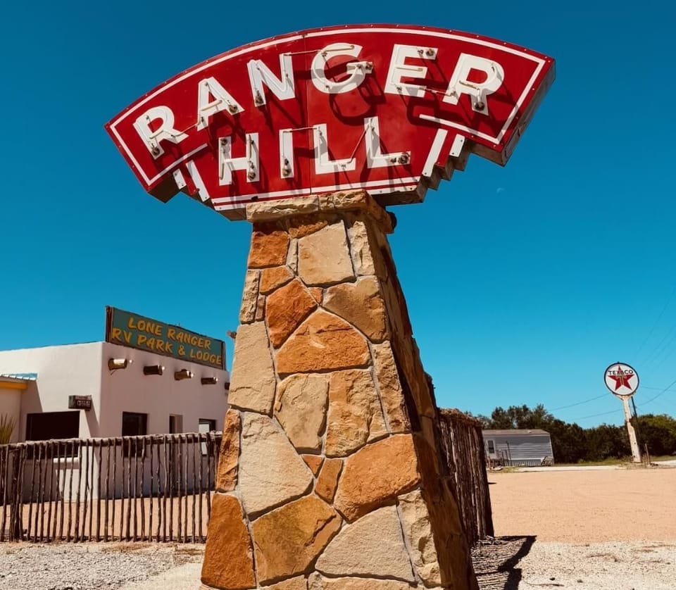Original restored Ranger Hill sign when entering our RV park across the street