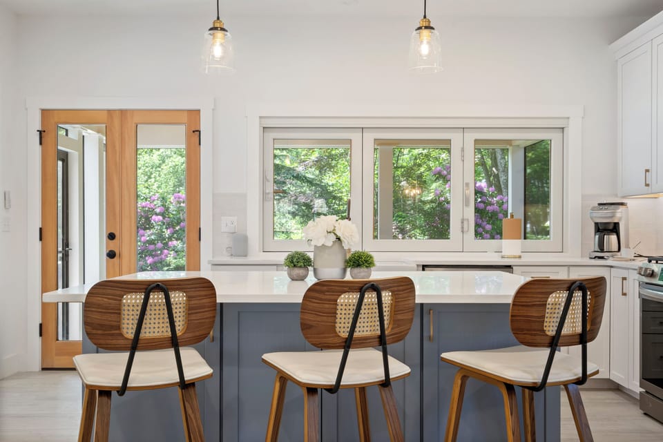 Sleek countertops and modern appliances