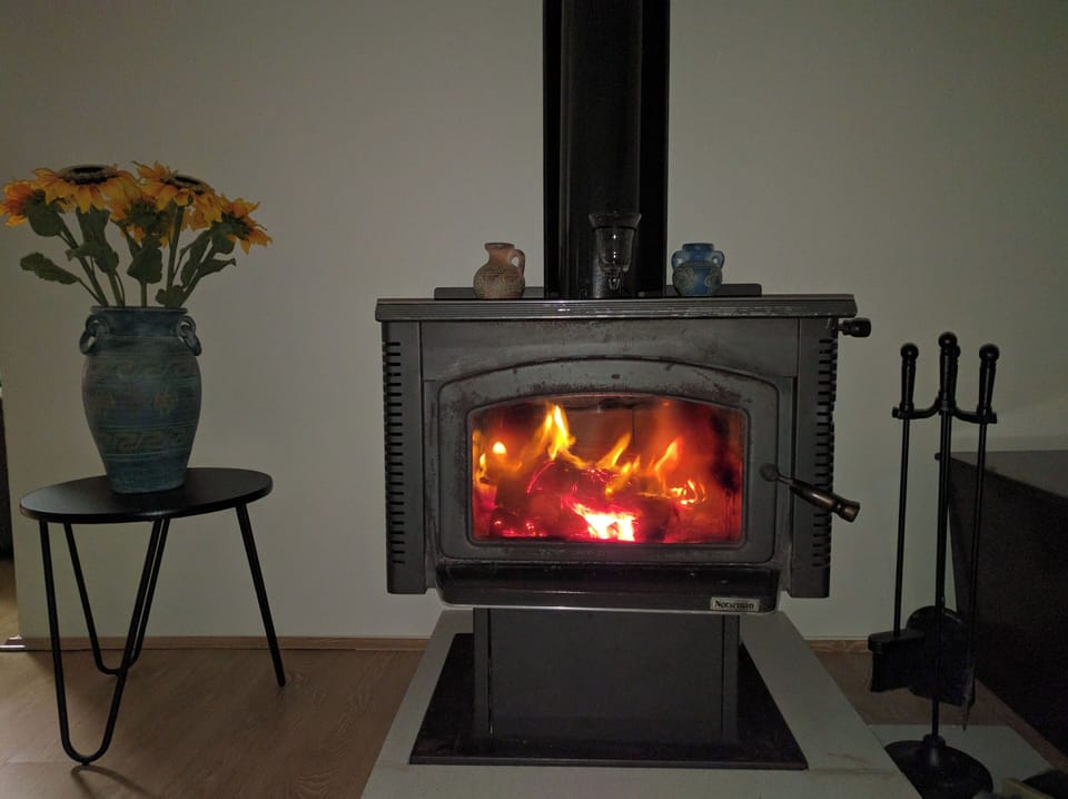 Wood heater in family room