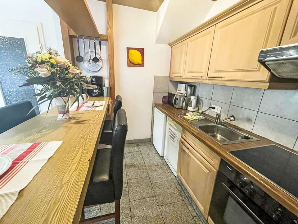 Apartment, Cabinetry, Countertop, Kitchen, Hardwood, Drawer, Sink, Houseplant, Cupboard