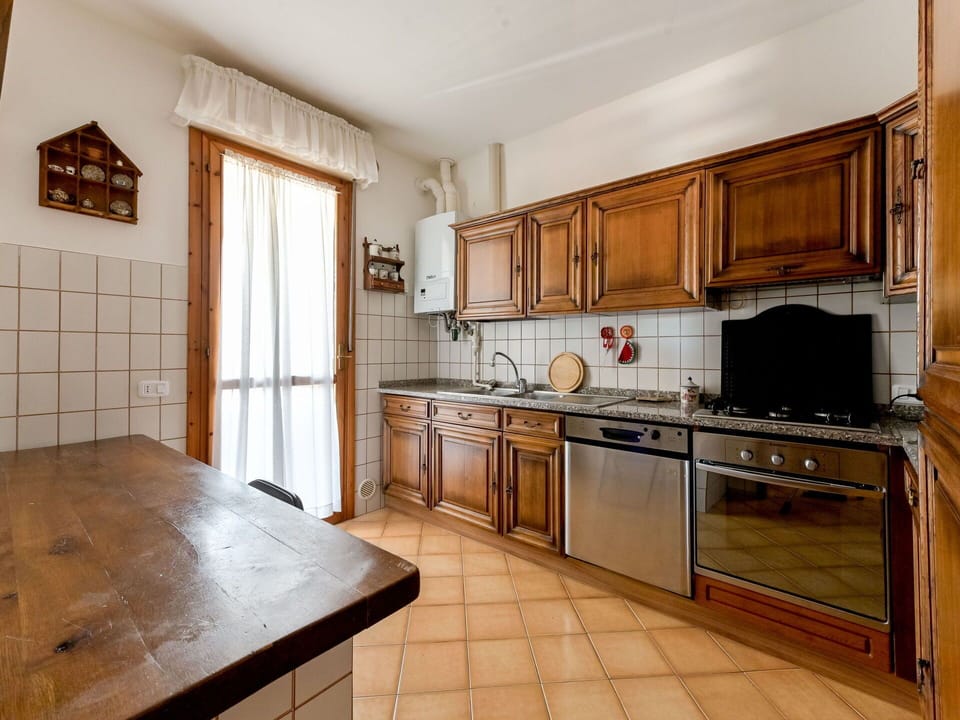 Kitchen, Countertop, Interior Design, Flooring, Furniture, Wood, Cabinetry, Kitchen Appliance, Floor, Major Appliance