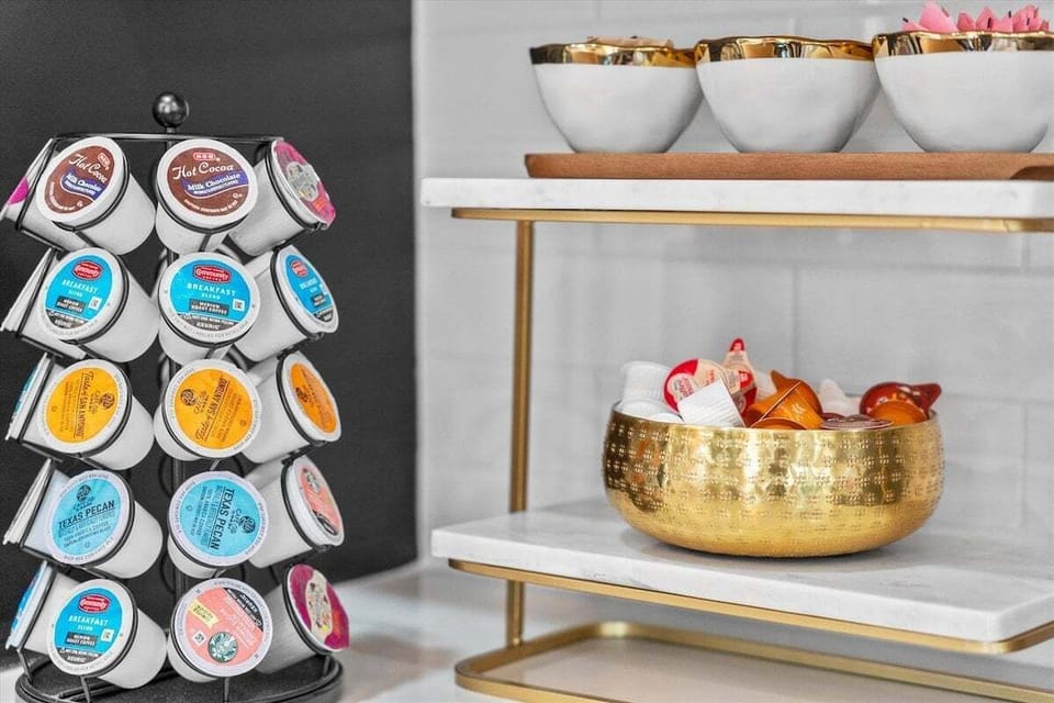 Organized coffee pod station and kitchen accessories