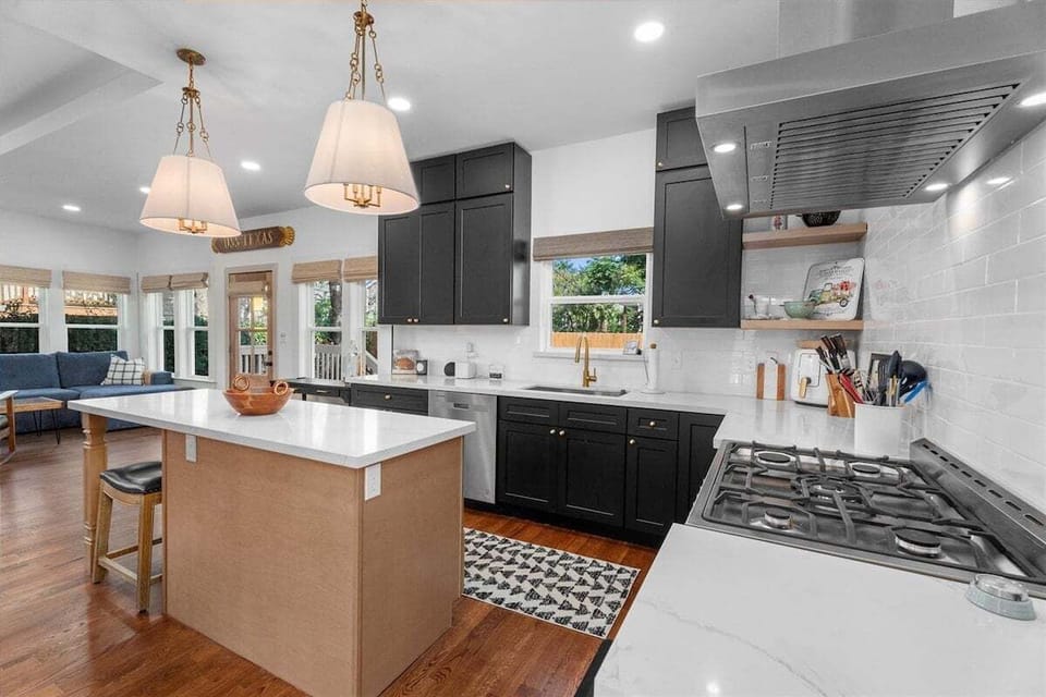 Kitchen island with bar seating and modern finishes