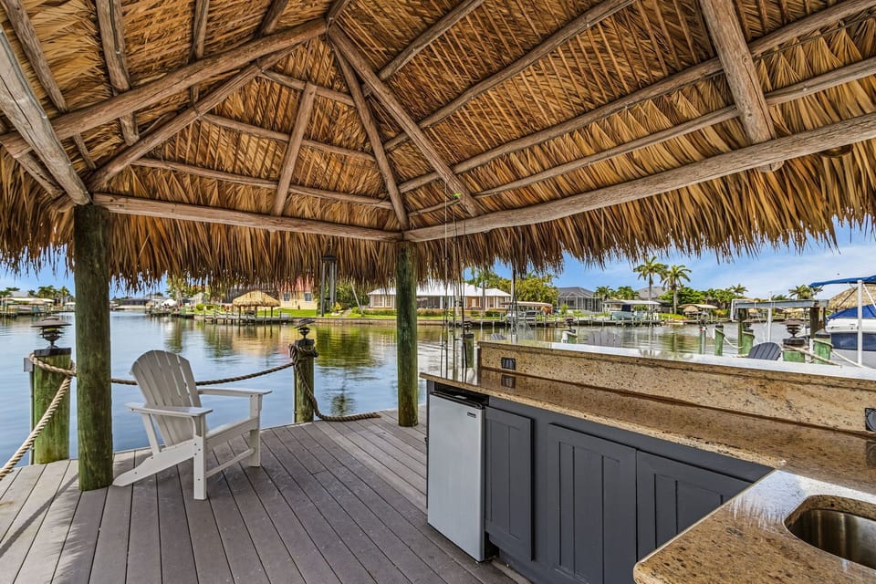 Fishing poles under the Tiki Hut!