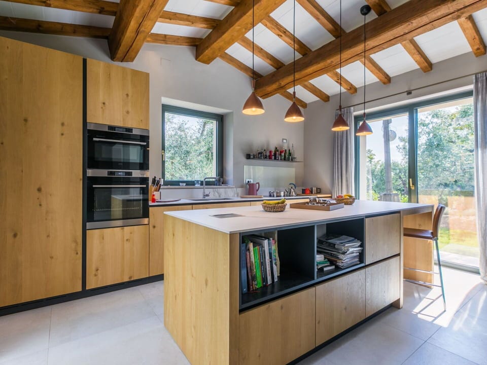 Kitchen, Countertop, Wood, Interior Design, Furniture, Ceiling, Flooring, Cabinetry, Kitchen Appliance, Home
