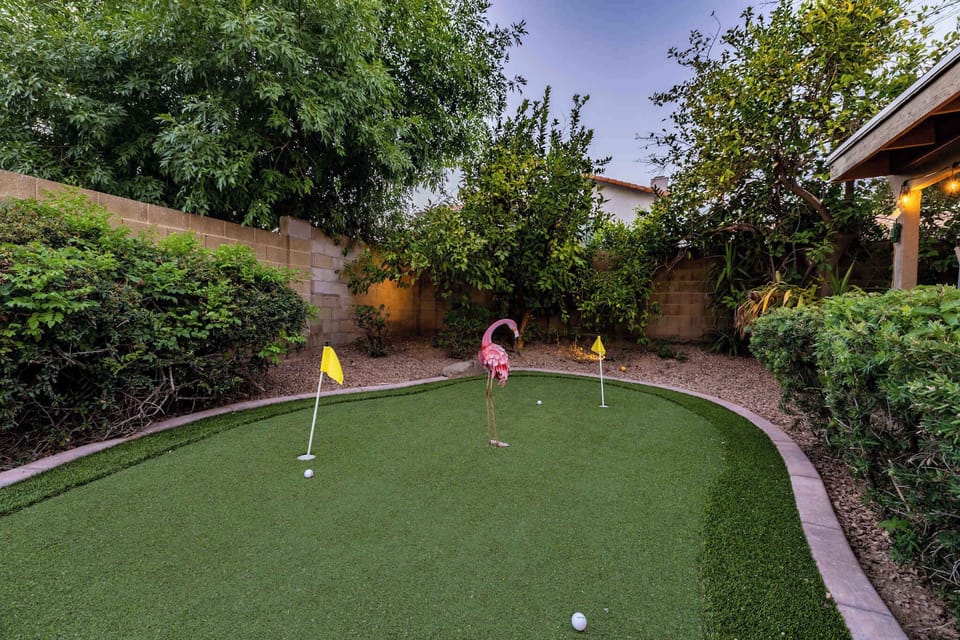 Tucked in the corner of the backyard next to our lemon tree—putting green is your own little escape. Practice your short game under the trees—or challenge your crew to a friendly match (flamingo referee included).
